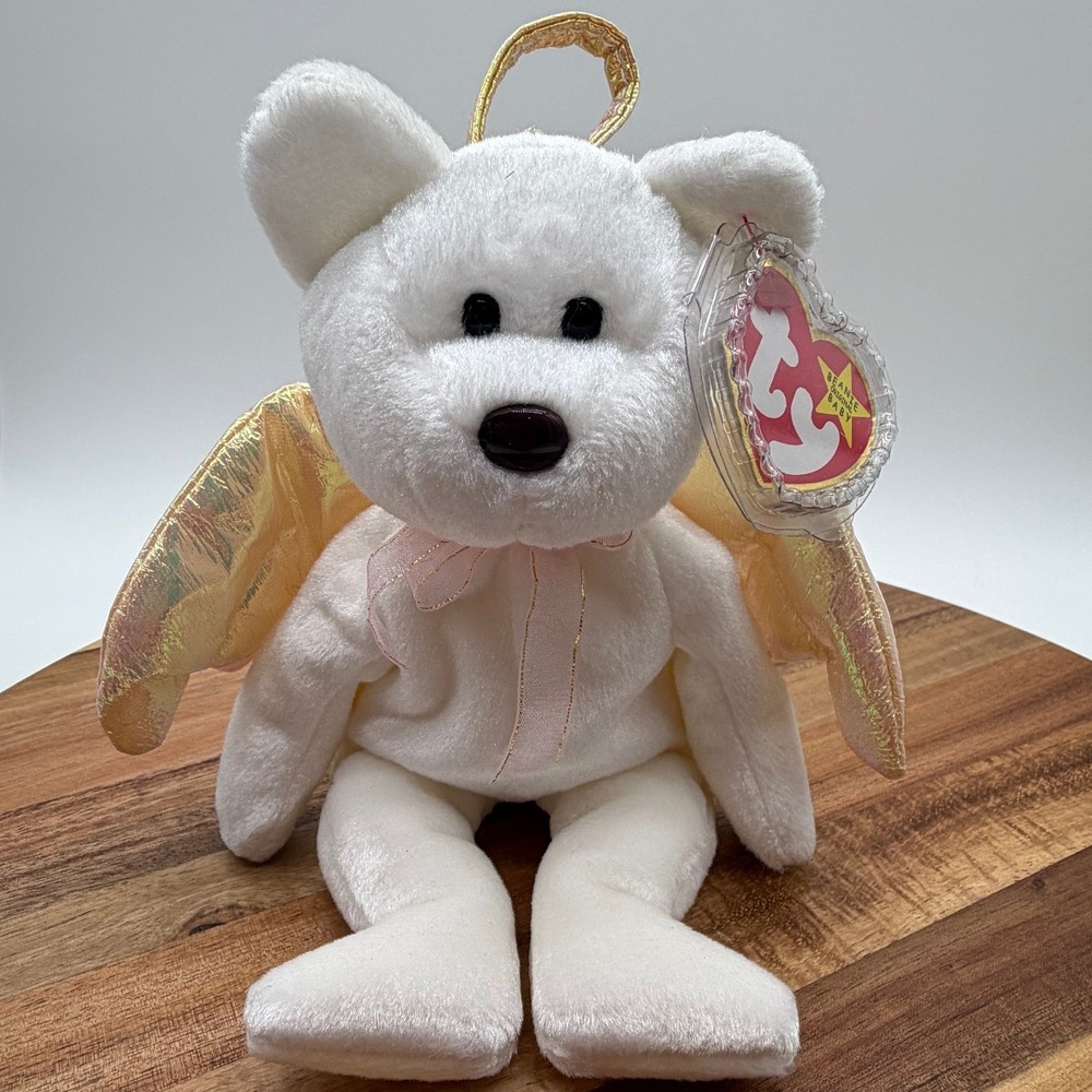 Ty Beanie Baby Rare Halo Angel White Plush Iridescent Wings 1998 Vintage 4208
